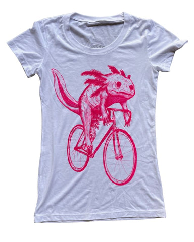 Axolotl on A Bicycle Women's Shirt - PINK INK