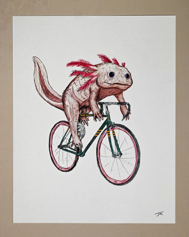 Axolotl on a Bike Print