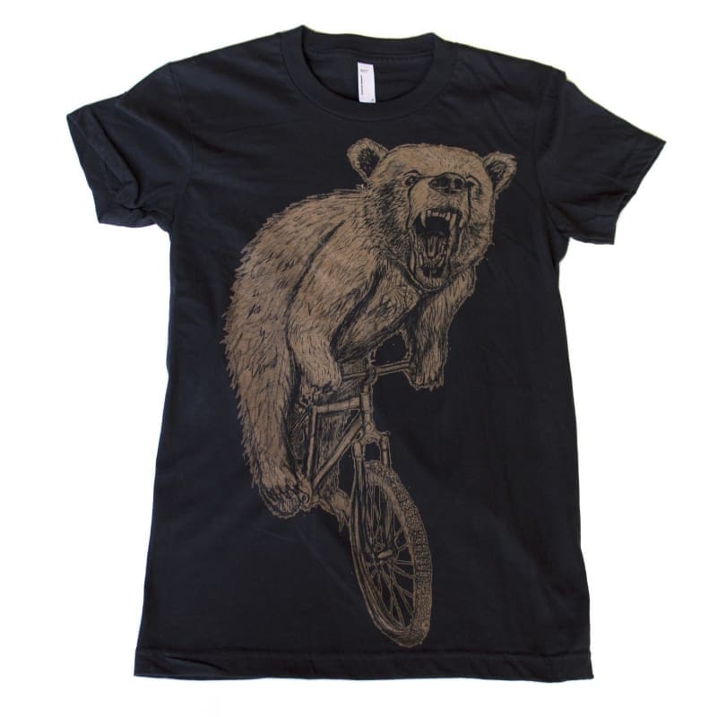 Bear on A Bicycle Women’s Shirt - Classic Slim Tee - Black / S - Women’s