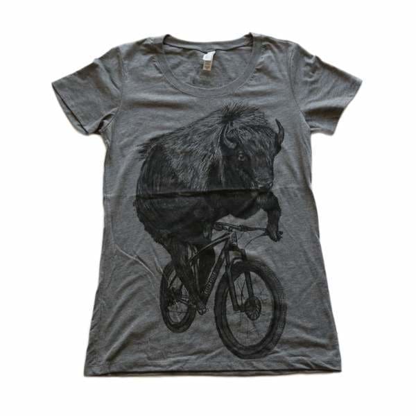 Buffalo on a Bicycle Womens T-Shirt - T-Shirt / Grey Tri-Blend / S - Ladies Tees