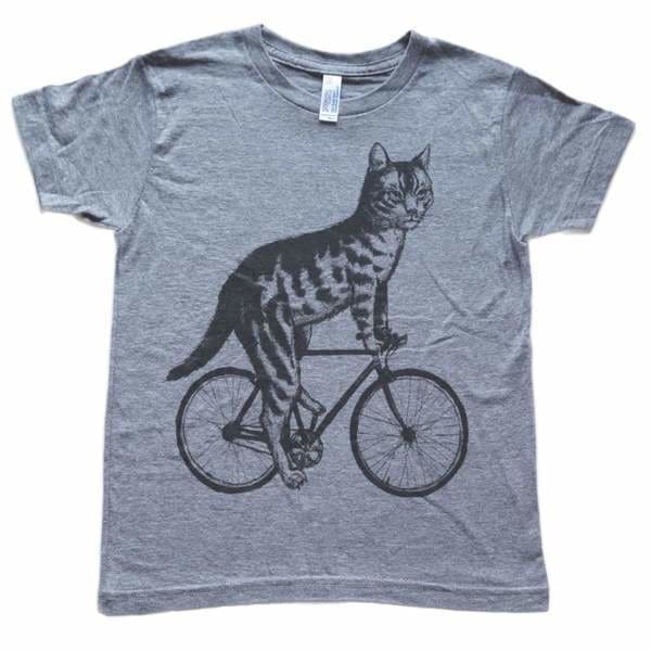 Cat on a Bicycle Kids T-Shirt - 2 / Athletic Grey - Kids Shirts
