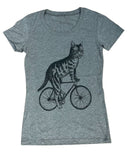 Cat on A Bicycle Women’s Shirt - Classic Slim Tee - Tri-Grey / XS - Women’s