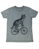 Cat on a Bicycle Youth Shirt - 70’s VIntage Tee - Tri-Grey / YS