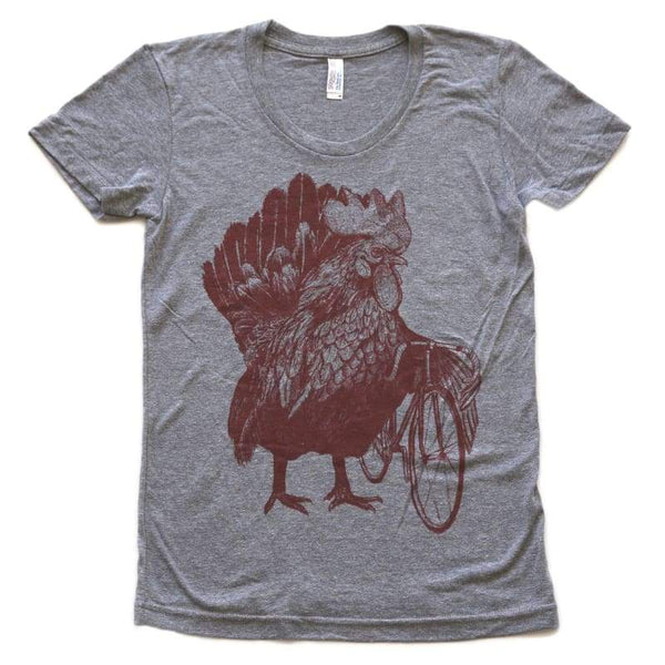 chicken-on-a-bicycle-womens-shirt-classic-slim-tee-tri-grey-s-faire ...