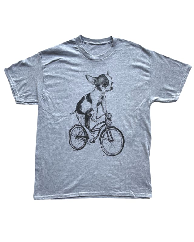 Chihuahua on A Bicycle Men’s/Unisex Shirt - 90’s Heavy Tee - Heather Grey / XS - Unisex Tees