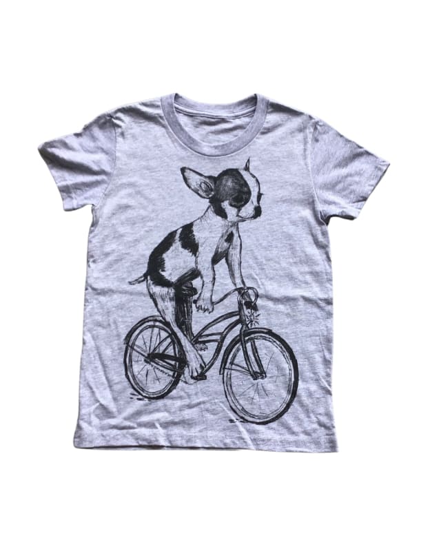 Chihuahua on a Bicycle Youth Shirt - Classic Tee - Heather Grey / YS
