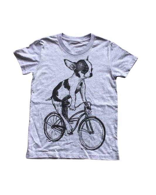 Chihuahua on a Bicycle Youth Shirt - Classic Tee - Heather Grey / YS