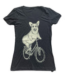 Corgi on A Bicycle Women’s Shirt - Classic Slim Tee - Black / XS - Women’s
