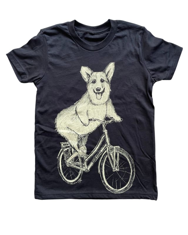 Corgi on a Bicycle Youth Shirt - Classic Tee - Black / YS