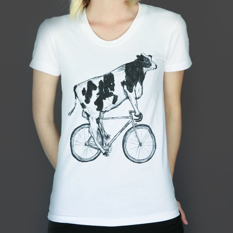 Cow on a Bicycle Womens T-Shirt - Ladies Tees