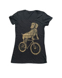 Dachshund on A Bicycle Women’s Shirt - Classic Slim Tee - Black / XS - Women’s