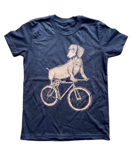 Dachshund on a Bicycle Youth Shirt - Classic Tee - Black / YS