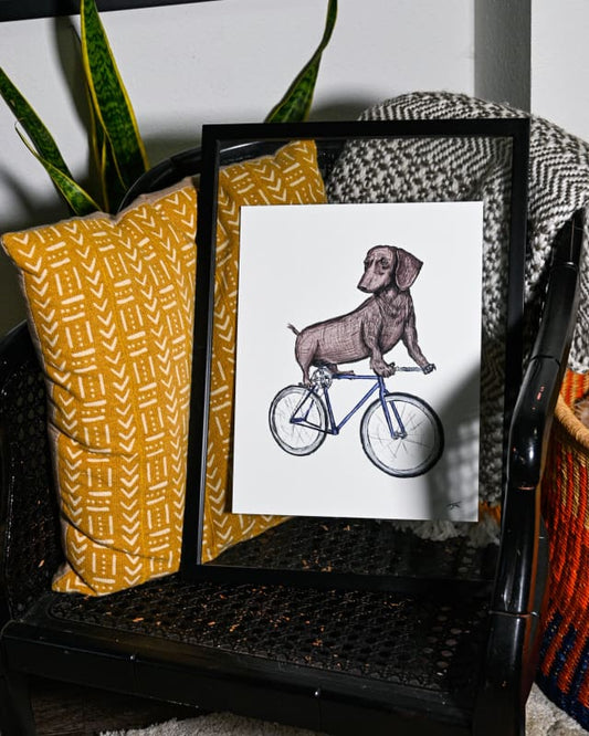 Dachshund on a Bike Print - Artwork
