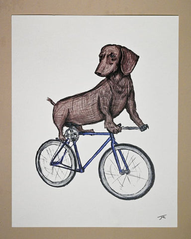 Dachshund on a Bike Print
