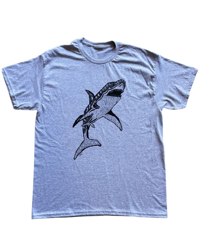 Folkin’ Shark Men’s/Unisex Shirt - 90’s Heavy Tee - Heather Grey / S - Unisex Tees