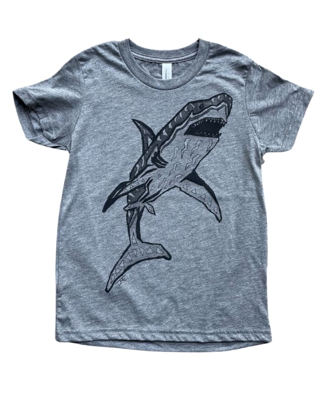 Folkin’ Shark Youth Shirt - 70’s VIntage Tee - Tri-Grey / YS