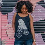 Ghost on a Bicycle Womens Slouchy Tank - Ladies Slouchy Tank / Tri-Black / S - Ladies Tanks