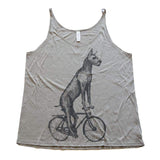 Great Dane on a Bicycle Womens Tank Top - Ladies Slouchy Tank / Heather Stone(mens/ladies Tank) / S - Animals on Bikes