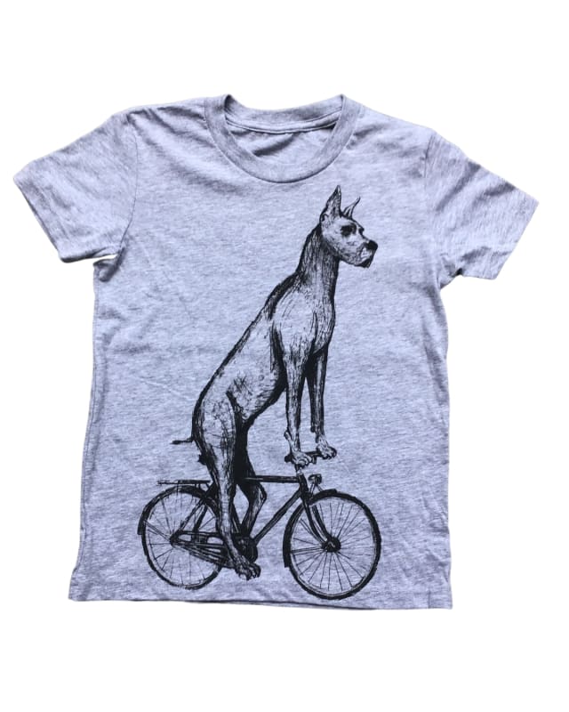 Great Dane on a Bicycle Youth Shirt - Classic Tee - Heather Grey / YS