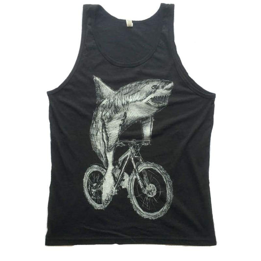 Great White Shark on a Bicycle Mens Tank Top - Unisex Tank / Tri-Black / XS - Shirts