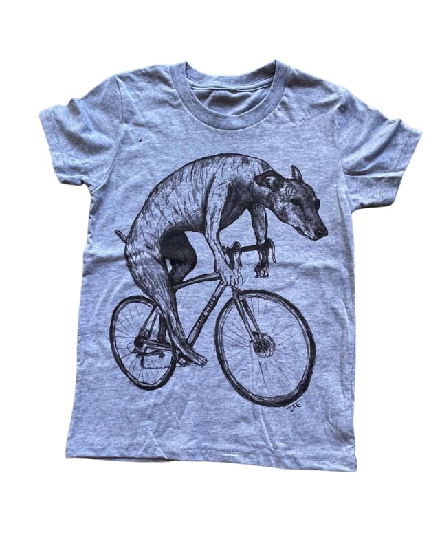 Greyhound on a Bicycle Youth Shirt - Classic Tee - Heather Grey / YS