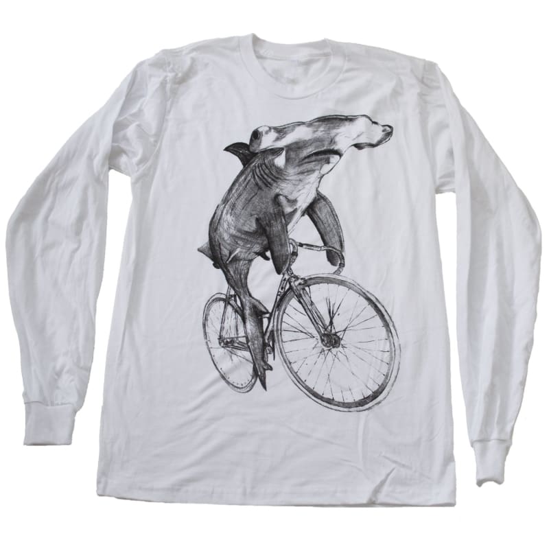Hammerhead on a Bicycle Mens Long Sleeve T-Shirt - Unisex Tees