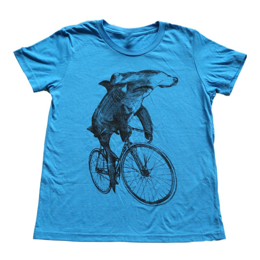 Hammerhead Shark on a Bicycle Kids T-Shirt - YS - Kids Shirts