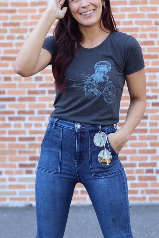 Jellyfish on a Bike Women’s Shirt - S / Tri-Black - Ladies Tees