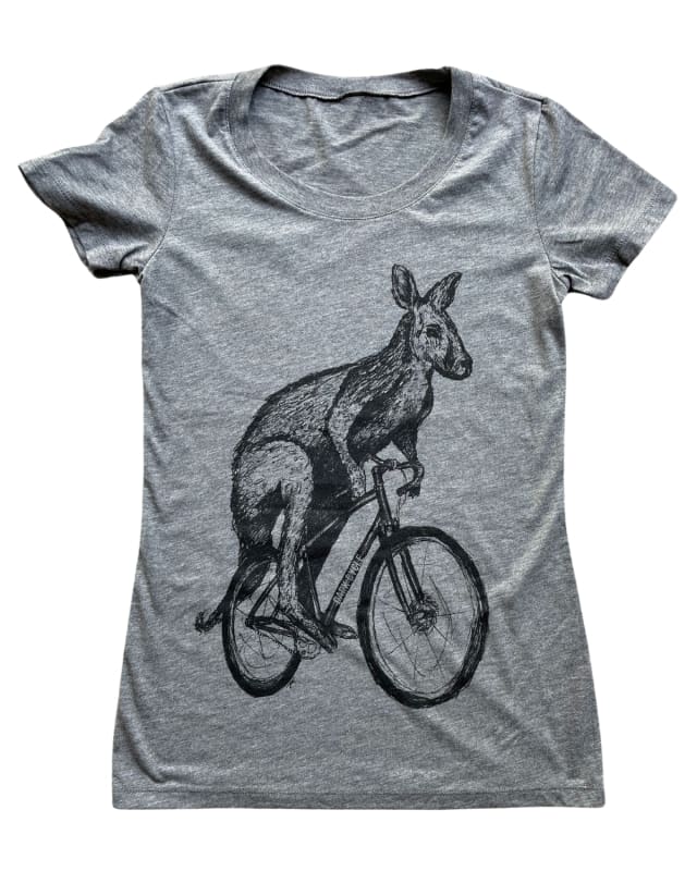 Kangaroo on A Bicycle Women’s Shirt - Classic Slim Tee - Tri-Grey / S - Women’s