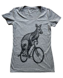 Kangaroo on A Bicycle Women’s Shirt - Classic Slim Tee - Tri-Grey / S - Women’s
