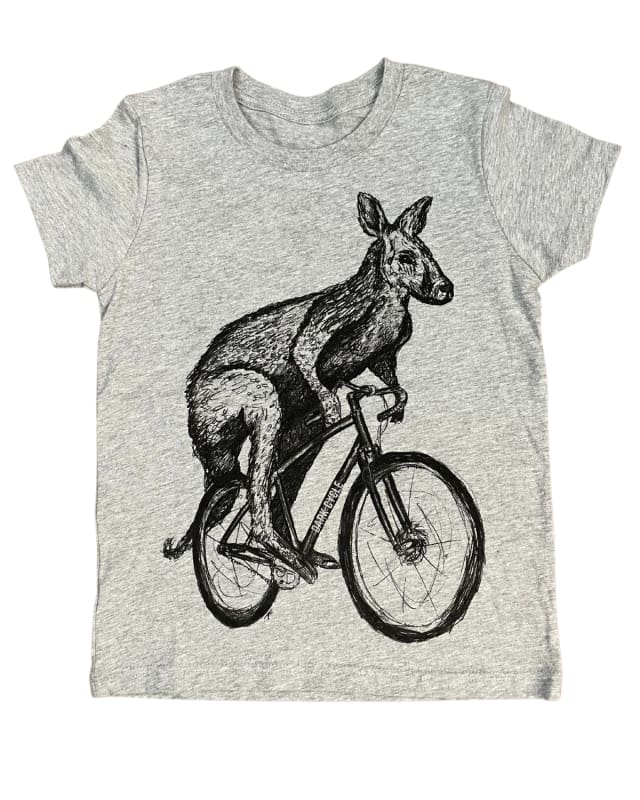 Kangaroo on a Bicycle Youth Shirt - Classic Tee - Heather Grey / YS
