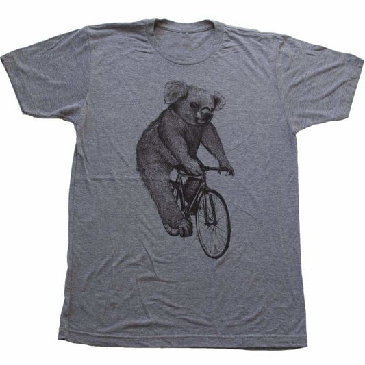 Koala on a Bicycle Mens T-Shirt - Unisex/Mens Tee / Athletic Grey / XS - Animals on Bikes