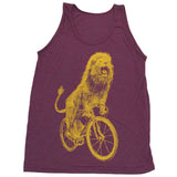 Lion on a Bicycle Mens Tank Top - Unisex Tank / Tri-Cranberry / XS - Animals on Bikes