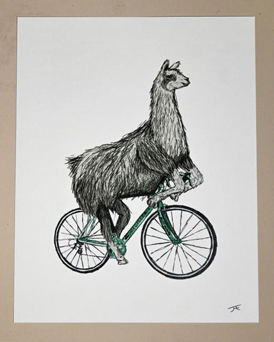 Llama on a Bike Print
