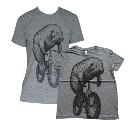 Manatee on a Bicycle Parent/Child Shirt Set - XS / XS