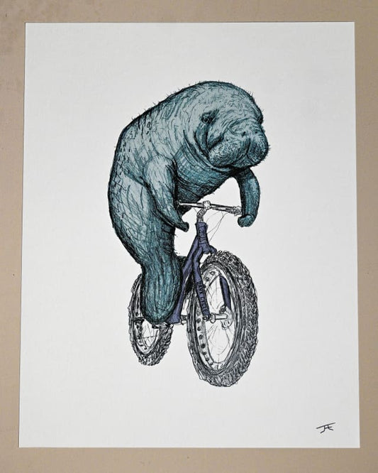 Manatee on a Bike Print - Artwork