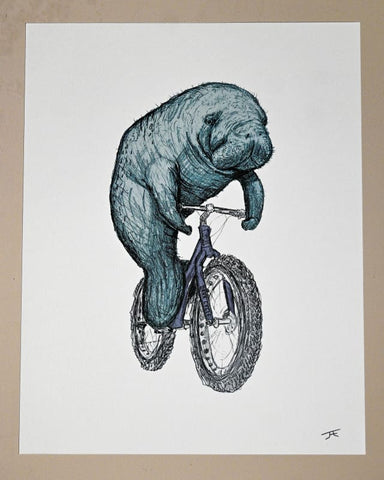 Manatee on a Bike Print