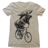 Moose on a Bicycle Womens T-Shirt - Womens Tee / Cream / S