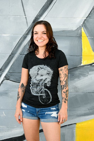 Opossum on a Bicycle Women's T-Shirt