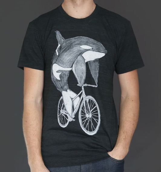 Orca on a Bicycle Mens T-Shirt - Unisex Tees