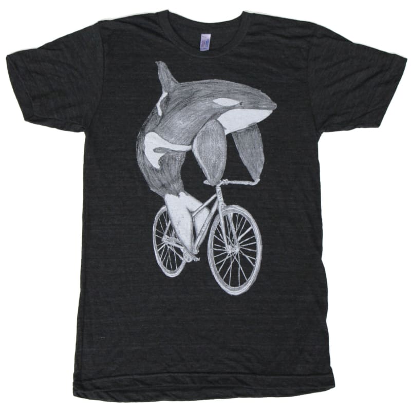 Orca on a Bicycle Mens T-Shirt - Unisex/Mens Tee / Tri-Black / XS - Unisex Tees
