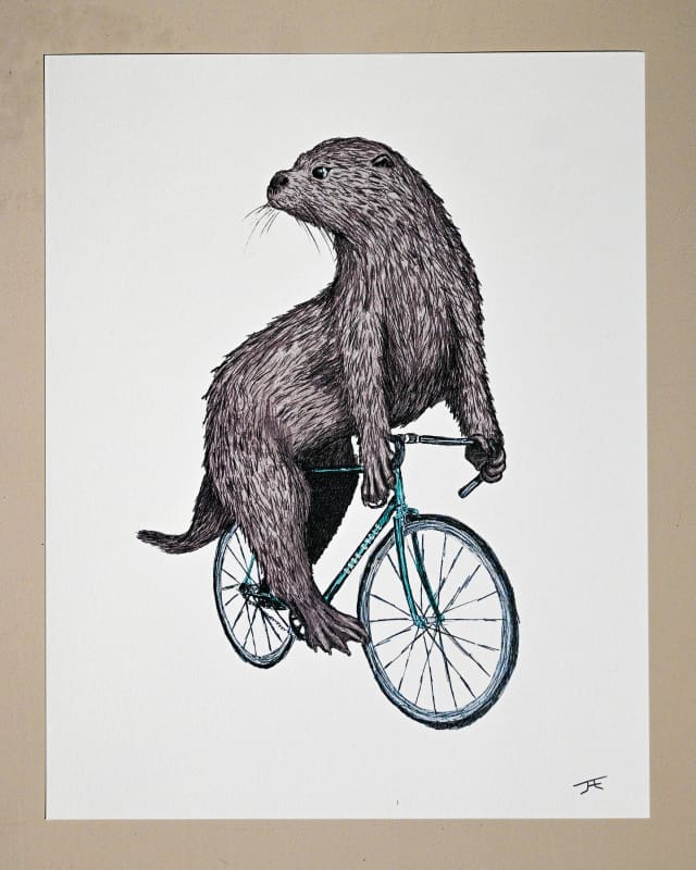 Otter on a Bike Print - Artwork