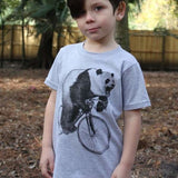 Panda on a Bicycle Kids T-Shirt - 2 / Heather Grey - Kids Shirts