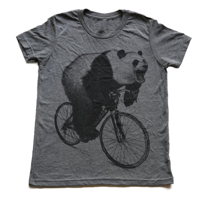 Panda on a Bicycle Kids T-Shirt - Youth Small / Gray - Kids Shirts