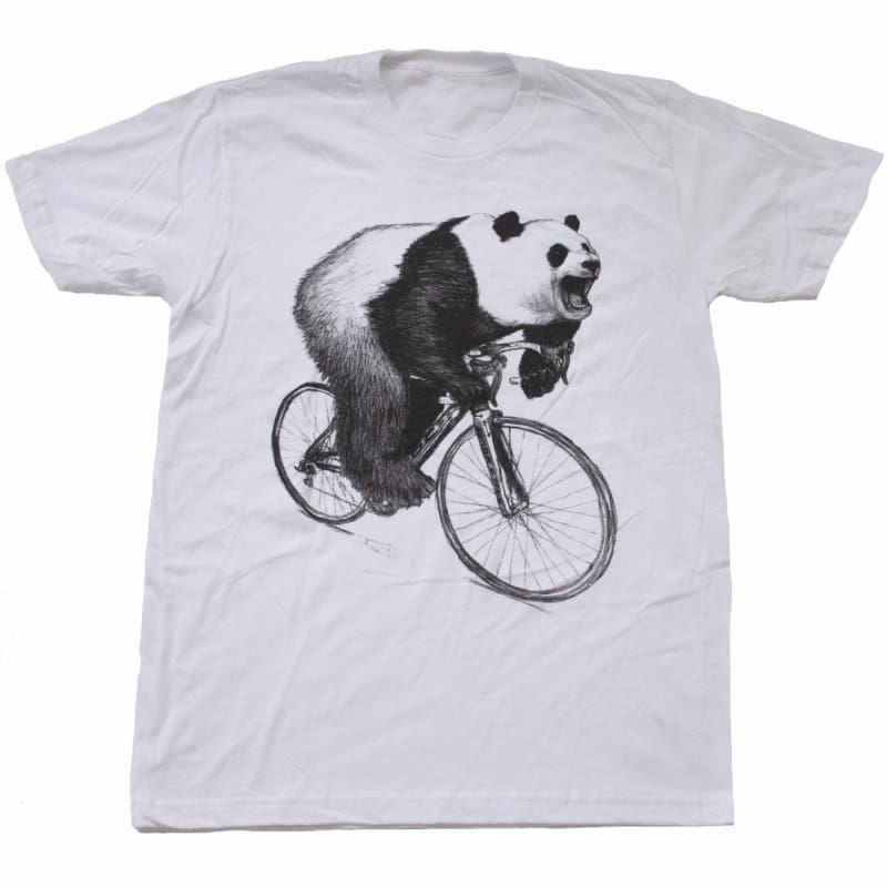 Panda on a Bicycle Mens T-Shirt - Unisex/Mens Tee / White / XS - Unisex Tees
