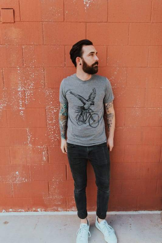 Parrot on a Bicycle Mens Shirt - Tri-Gray / XS - Unisex Tees