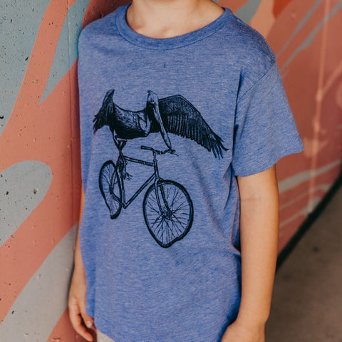 Pelican on a Bike Kids T-Shirt