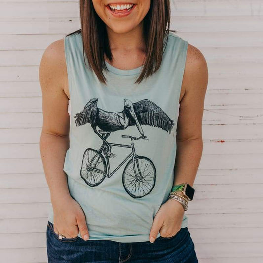 Pelican on a Bike Womens Muscle Tank Top - Ladies Tanks