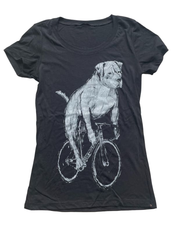 Pit Bull on A Bicycle Women’s Shirt - Classic Slim Tee - Black / XS - Women’s