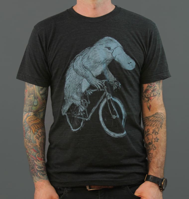 Platypus on a Bicycle Mens T-Shirt - Tri-Black / XS - Unisex Tees